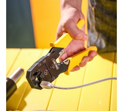 OEM Обжимные клещи Deli DL2468 8P(RJ-45), 6P(RJ-14 и RJ-12), 4P(RJ-9)  200мм, в комплекте инструмент для снятия изоляции и набор коннектеров oem