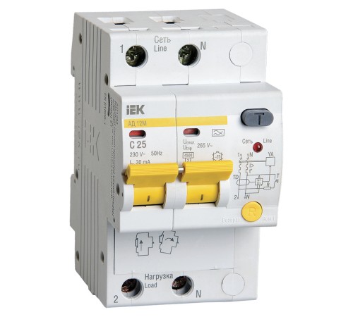 Выключатель автом. дифф. тока IEK АД12М MAD12-2-025-C-030 25A тип C 4.5kA 30мА A 2П 230В 3мод белый (упак.:1шт)