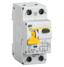 Выключатель автом. дифф. тока IEK АВДТ 32 MAD22-5-040-C-30 40A тип C 6kA 30мА A 1П+Н 230В 2мод белый (упак.:1шт)