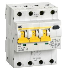Выключатель автом. дифф. тока IEK АВДТ 34 MAD22-6-032-C-30 32A тип C 6kA 30мА A 4П 400В 4мод белый (упак.:1шт)