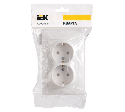 Розетка силовая (2розет.) IEK Кварта (ERK21-K01-16-DM) скрыт. зазем. штор. IP20 белый (упак.:1шт)