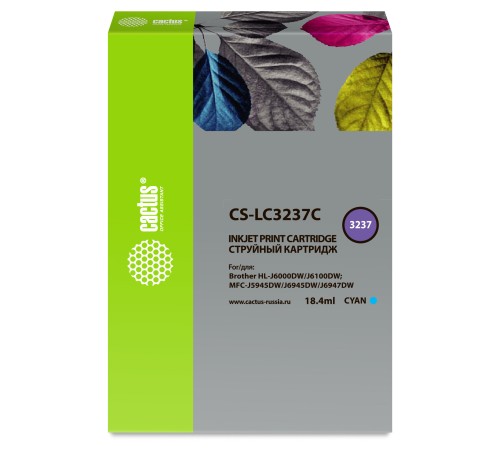 Картридж струйный Cactus CS-LC3237C голубой (18.4мл) для Brother HL-J6000DW/J6100DW