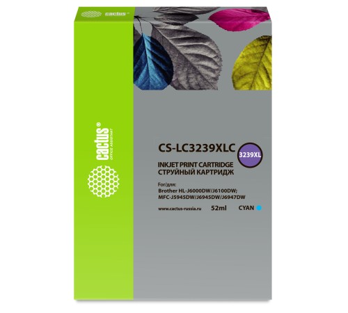 Картридж струйный Cactus CS-LC3239XLC голубой (52мл) для Brother HL-J6000DW/J6100DW