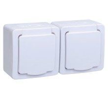 Розетка силовая (2розет.) IEK Гермес PLUS (ERMP22-K01-16-54-EC) откр. зазем. крыш. IP54 белый (упак.:1шт)