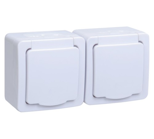 Розетка силовая (2розет.) IEK Гермес PLUS (ERMP22-K01-16-54-EC) откр. зазем. крыш. IP54 белый (упак.:1шт)