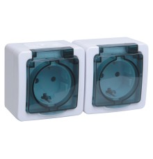 Розетка силовая (2розет.) IEK Гермес PLUS (ERMP22-K03-16-54-EC) откр. зазем. крыш. IP54 белый/серый (упак.:1шт)