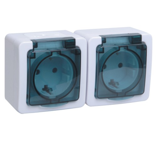 Розетка силовая (2розет.) IEK Гермес PLUS (ERMP22-K03-16-54-EC) откр. зазем. крыш. IP54 белый/серый (упак.:1шт)