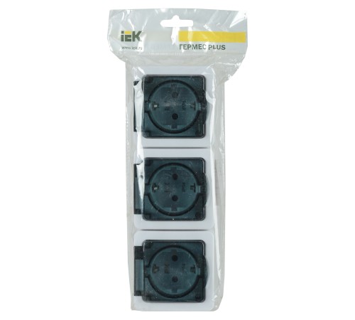 Розетка силовая (3розет.) IEK Гермес PLUS (ERMP32-K03-16-54-EC) откр. зазем. крыш. IP54 дымчатый (упак.:1шт)