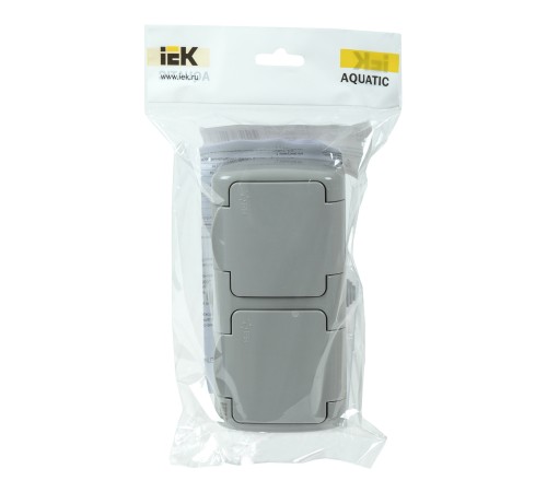 Розетка силовая (2розет.) IEK AQUATIC (ERA22-K03-16-54) откр. зазем. крыш. IP54 серый (упак.:1шт)