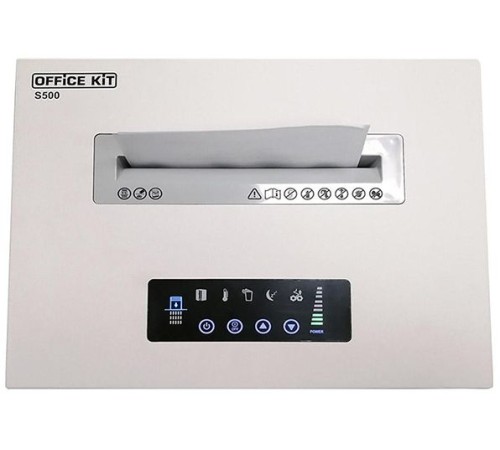 Шредер Office Kit S500 (2х15) белый (секр.P-5)/фрагменты/17лист./50лтр./скрепки/скобы/пл.карты/CD