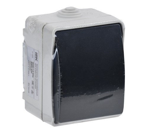 Выключатель IEK Форс откр. 1кл. IP54 серый/черный (упак.:1шт) (EVS10-K03-10-54-DC)