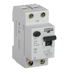 Выключатель дифф.тока УЗО IEK ВД1-63 Generica MDV15-2-063-030 63A 4.5kA 30мА AC 2П 230В 2мод серый (упак.:1шт)