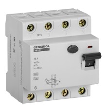 Выключатель дифф.тока УЗО IEK ВД1-63 Generica MDV15-4-040-030 40A 4.5kA 30мА AC 4П 400В 4мод серый (упак.:1шт)