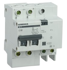 Выключатель автом. дифф. тока IEK АД12 Generica MAD15-2-050-C-300 50A тип C 4.5kA 300мА AC 2П 230В 4мод серый (упак.:1шт)