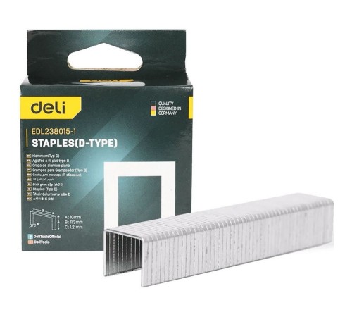 Набор скоб для степлера 1000 шт (Тип D) Deli DL238015-1 (10 х 11,3 х 1,2мм)
