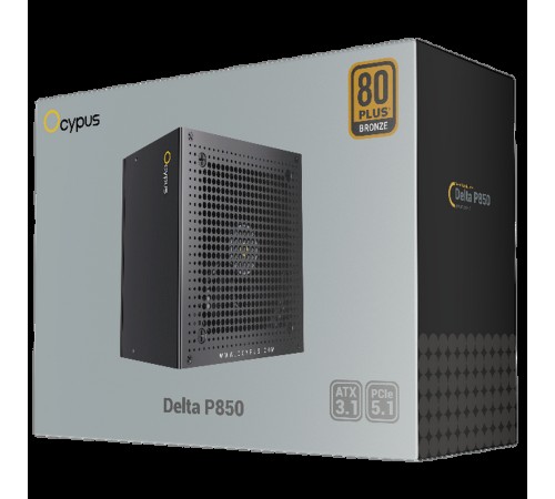 Блок питания 850W Ocypus Delta P850 (ATX, 80+ Bronze, APFC, 20+4 pin, 120mm fan, PCI-E 6+2Px3, 8xSATA) (Delta-P850-B1FDBK024X-EU)