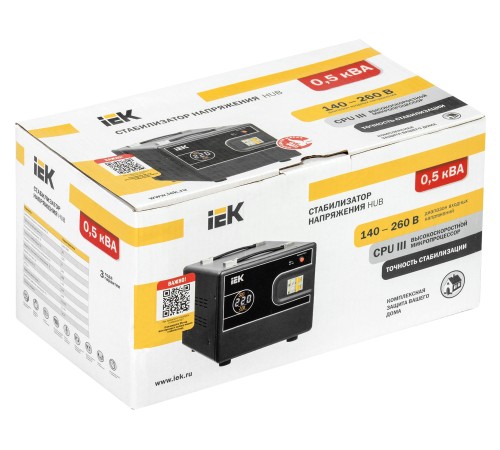 Стабилизатор напряжения IEK Hub 0.5кВА однофазный черный (IVS21-1-D05-13) Стабилизатор напряжения IEK Hub 0.5кВА однофазный черный (IVS21-1-D05-13)