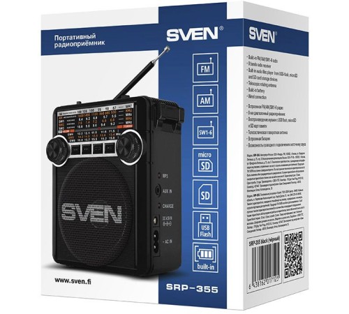 Радиоприемник портативный Sven SRP-355 черный USB SD/microSD