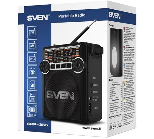 Радиоприемник портативный Sven SRP-355 черный USB SD/microSD
