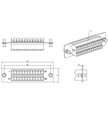 Панель Hyperline FO-FPM-W120H32-24LC-BL  для FO-19BX с 24 LC адаптерами, 24 волокна, одномод OS1/OS2, 120x32 мм, адаптеры цвета синий (blue)