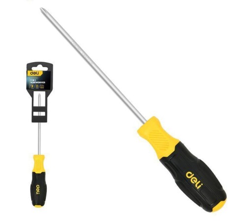 Двухсторонняя отвертка Deli DL632103 PH2+SL6, сталь Cr-V, общая длина хвостовика 160мм, двухкомпонентная прорезиненная рукоять