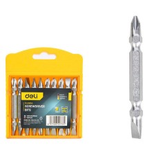 Набор двухсторонних бит 10 шт Deli DL6904 SL6/PH2*65мм, сталь S2 с твердостью 58-60HRC, пласт.кейс