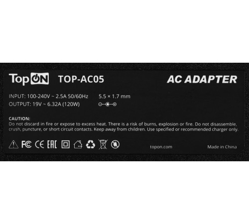 Блок питания TopON TOP-AC05 120W 19V-19V 6.32A от бытовой электросети LED индикатор Блок питания TopON TOP-AC05 120W 19V-19V 6.32A от бытовой электросети LED индикатор