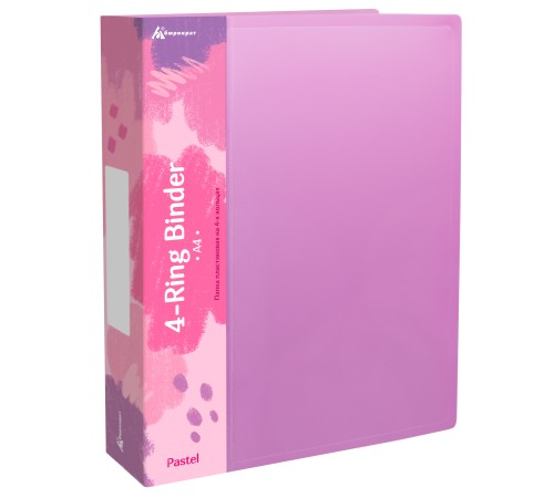 Папка панорама на 4-х кольцах Бюрократ Pastel PAST0740/4RPINK A4 пластик 0.7мм кор.40мм торц.карм с бум. встав розовый Папка панорама на 4-х кольцах Бюрократ Pastel PAST0740/4RPINK A4 пластик 0.7мм кор.40мм торц.карм с бум. встав розовый