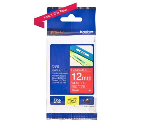 Картридж для принтеров Brother TZe435: для печати наклеек белым на красном фоне, ширина: 12 мм (TZE435)