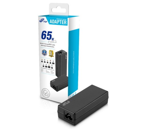 Адаптер питания FSP NB PRO 65 (FSP065-RBBN3)  AC-DC 65W Adapter, Вход C6 (для ноутбучного кабеля), Кабель 1500мм, Выход 19V, в комплекте 9 переходников. RETAIL