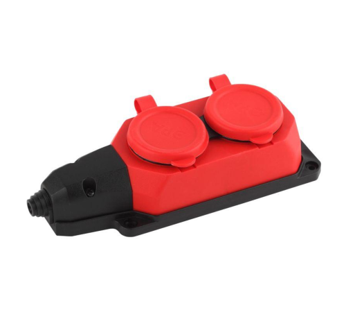 Колодка удлинителя 2-м с заземл. 16А IP44 K-2e-RED-IP44 каучук красн. Эра Б0044551