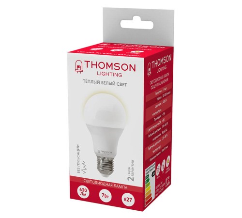 Лампа светодиодная Thomson TH-B2001 7Вт цок.:E27 груша 220B 3000K св.свеч.бел.теп. A (упак.:1шт) Лампа светодиодная Thomson TH-B2001 7Вт цок.:E27 груша 220B 3000K св.свеч.бел.теп. A (упак.:1шт)