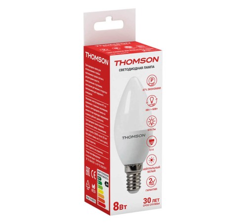 Лампа светодиодная Thomson Candle TH-B2016 8Вт цок.:E14 свеча 220B 4000K св.свеч.бел.нейт. C (упак.:1шт) Лампа светодиодная Thomson Candle TH-B2016 8Вт цок.:E14 свеча 220B 4000K св.свеч.бел.нейт. C (упак.:1шт)