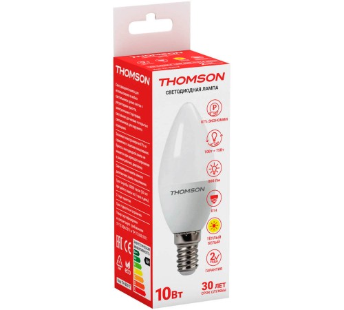 Лампа светодиодная Thomson TH-B2017 10Вт цок.:E14 свеча 220B 3000K св.свеч.бел.теп. Candle (упак.:1шт)
