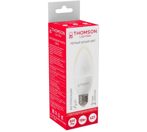 Лампа светодиодная Thomson TH-B2023 10Вт цок.:E27 свеча 220B 3000K св.свеч.бел.теп. Candle (упак.:1шт) Лампа светодиодная Thomson TH-B2023 10Вт цок.:E27 свеча 220B 3000K св.свеч.бел.теп. Candle (упак.:1шт)