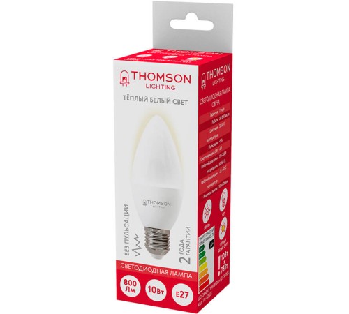 Лампа светодиодная Thomson TH-B2023 10Вт цок.:E27 свеча 220B 3000K св.свеч.бел.теп. Candle (упак.:1шт) Лампа светодиодная Thomson TH-B2023 10Вт цок.:E27 свеча 220B 3000K св.свеч.бел.теп. Candle (упак.:1шт)