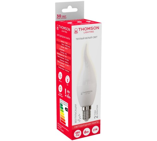 Лампа светодиодная Thomson TH-B2025 6Вт цок.:E14 свеча 220B 3000K св.свеч.бел.теп. Tail Candle (упак.:1шт)