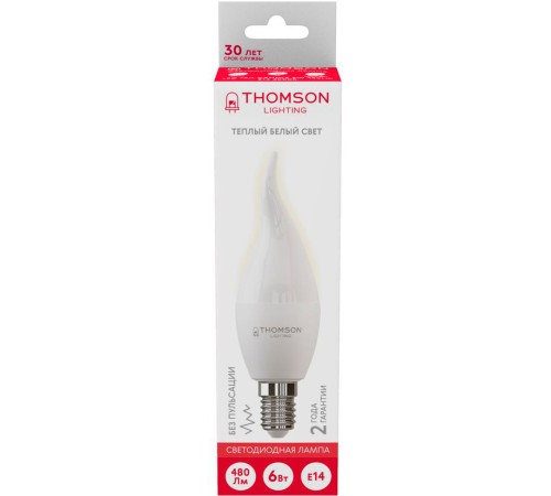 Лампа светодиодная Thomson TH-B2025 6Вт цок.:E14 свеча 220B 3000K св.свеч.бел.теп. Tail Candle (упак.:1шт)