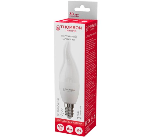 Лампа светодиодная Thomson TH-B2026 6Вт цок.:E14 свеча 220B 4000K св.свеч.бел.нейт. Tail Candle Лампа светодиодная Thomson TH-B2026 6Вт цок.:E14 свеча 220B 4000K св.свеч.бел.нейт. Tail Candle