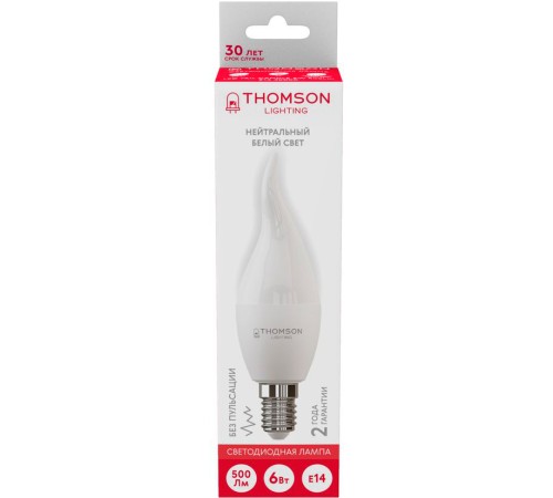 Лампа светодиодная Thomson TH-B2026 6Вт цок.:E14 свеча 220B 4000K св.свеч.бел.нейт. Tail Candle Лампа светодиодная Thomson TH-B2026 6Вт цок.:E14 свеча 220B 4000K св.свеч.бел.нейт. Tail Candle