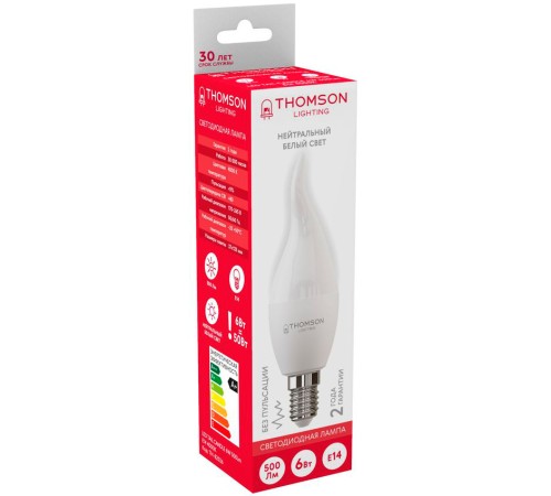 Лампа светодиодная Thomson TH-B2026 6Вт цок.:E14 свеча 220B 4000K св.свеч.бел.нейт. Tail Candle Лампа светодиодная Thomson TH-B2026 6Вт цок.:E14 свеча 220B 4000K св.свеч.бел.нейт. Tail Candle