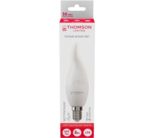 Лампа светодиодная Thomson TH-B2027 8Вт цок.:E14 свеча 220B 3000K св.свеч.бел.теп. Tail Candle (упак.:1шт) Лампа светодиодная Thomson TH-B2027 8Вт цок.:E14 свеча 220B 3000K св.свеч.бел.теп. Tail Candle (упак.:1шт)