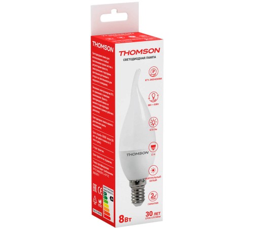 Лампа светодиодная Thomson TH-B2028 8Вт цок.:E14 свеча 220B 4000K св.свеч.бел.нейт. Tail Candle Лампа светодиодная Thomson TH-B2028 8Вт цок.:E14 свеча 220B 4000K св.свеч.бел.нейт. Tail Candle