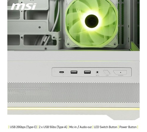 Корпус для ПК MSI MAG PANO 110R PZ WHITE, Global, 2xUSB 3.2 Gen 1, 1xUSB 3.2 Gen2 Type-C,
3x120mm ARGB Reverse Blade F