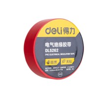 Изолента Deli DL5262 красная, 0,13мм х 18мм х 9,15м, напряжение до 600В, температурный диапазон 0-80 грд., ПВХ