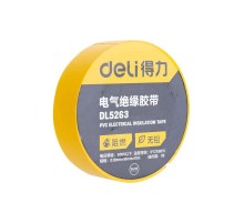 Изолента Deli DL5263 желтая, 0,13мм х 18мм х 9,15м, напряжение до 600В, температурный диапазон 0-80 грд., ПВХ