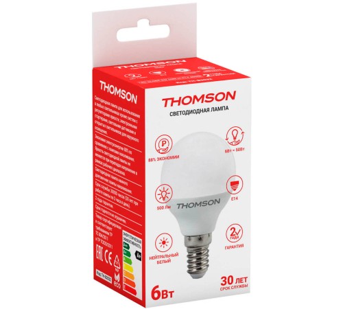 Лампа светодиодная Thomson TH-B2032 6Вт цок.:E14 шар 220B 4000K св.свеч.бел.нейт. Globe Лампа светодиодная Thomson TH-B2032 6Вт цок.:E14 шар 220B 4000K св.свеч.бел.нейт. Globe