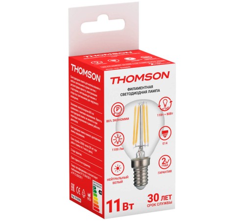 Лампа светодиодная Thomson Filament TH-B2088 11Вт цок.:E14 шар 220B 4500K св.свеч.бел.нейт. Globe (упак.:1шт) Лампа светодиодная Thomson Filament TH-B2088 11Вт цок.:E14 шар 220B 4500K св.свеч.бел.нейт. Globe (упак.:1шт)