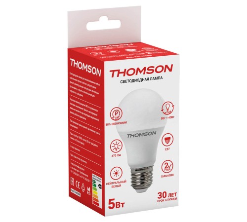 Лампа светодиодная Thomson TH-B2098 5Вт цок.:E27 груша 220B 4000K св.свеч.бел.нейт. A (упак.:1шт) Лампа светодиодная Thomson TH-B2098 5Вт цок.:E27 груша 220B 4000K св.свеч.бел.нейт. A (упак.:1шт)