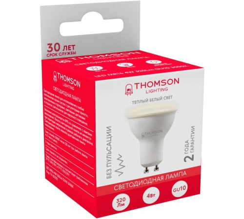 Лампа светодиодная Thomson TH-B2103 4Вт цок.:GU10 рефлек. 220B 3000K св.свеч.бел.теп. MR16 (упак.:1шт) Лампа светодиодная Thomson TH-B2103 4Вт цок.:GU10 рефлек. 220B 3000K св.свеч.бел.теп. MR16 (упак.:1шт)